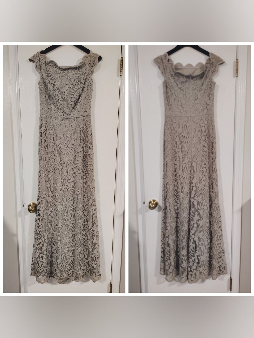 Tadashi Shoji $598 Embroidered Lace Off-Shoulder Evening Gown Women's 4 Taupe - Picture 7 of 10